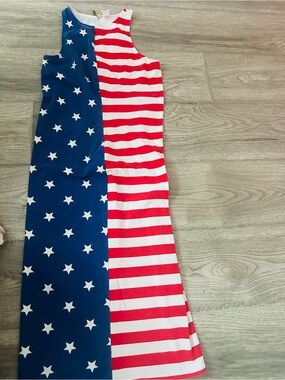 Divided American Flag Maxi Dress in Red, White & Blue